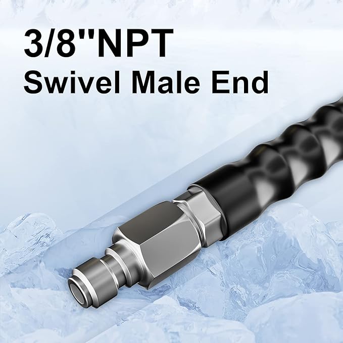 POHIR Pressure Washer Hose - 5 FT Whip Hose with 3/8'' Quick Connect Adapter Set, High Tensile Wire Braid Hose for Pressure Washing, Up to 4200 PSI