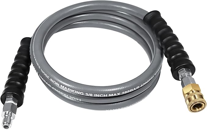 YAMATIC Non Marking 3/8" 4200PSI Pressure Washer Whip Hose 8ft with Swivel Quick Connect Jumper Hose for Hot/Cold Water Steel Wire Braided Rubber Jacket