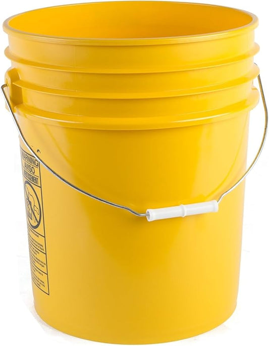 5 Gallon Food Grade Plastic Bucket, Open Head Pail with Handle, 12-3/8 in Diameter x 14-3/4 in Height (Yellow, 2 Pack)