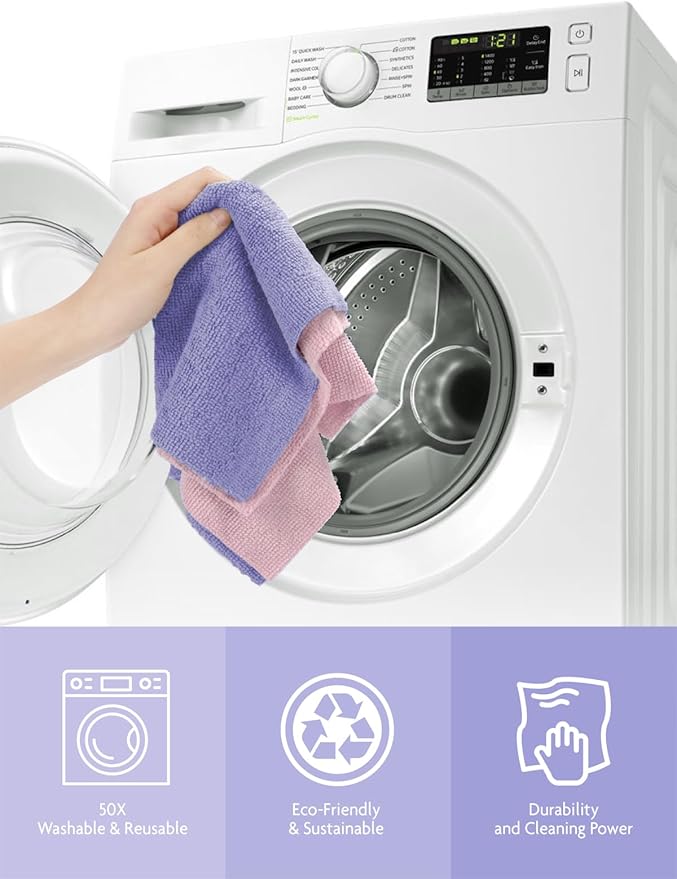 Fantasticlean Microfiber Cleaning Cloth Roll -60 Pack, Tear Away Microfiber Towels, 12" x 12", Reusable, Washable, Scratch Free, Ultra Absorbent Dishcloth for All-Around Cleaning (Pink & Lavender)