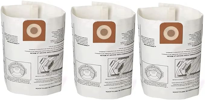 Pack 3 Vacuum Bags For Craftsman 16 to 20 gallon Shop Vac and Ridgid 16 Gal Shopvac Dust Collection Bags, CMXZVBE38749 Replacement Parts 38749 Accessories Kit