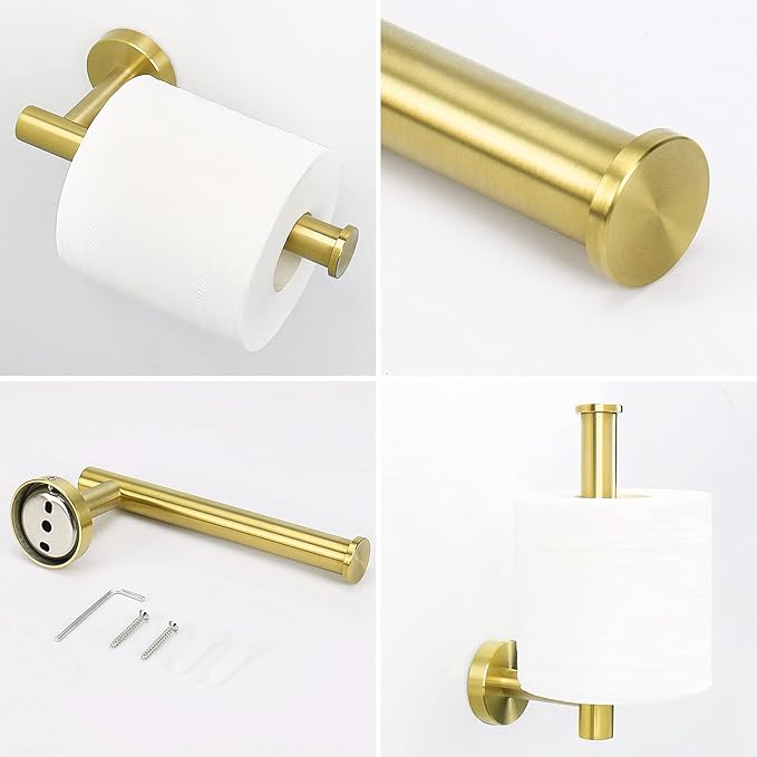 NearMoon 2 Pieces Bathroom Hardware Accessories, Towel Ring and Toilet Paper Holder- Stainless Steel Bath Towel Hanger and Hand Towel Holder, Wall Mounted (Brushed Gold)