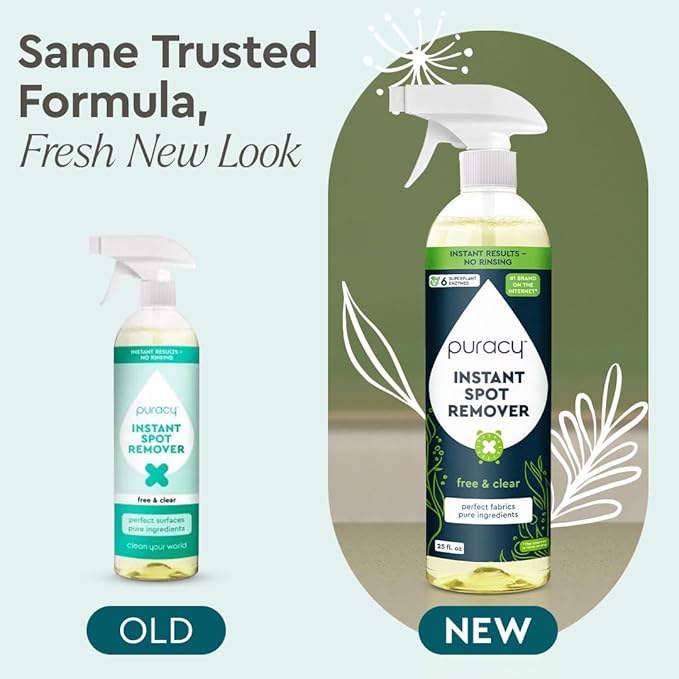 Puracy Laundry Stain Remover for Clothes Laundry - Carpet Stain Remover Carpet Spot Cleaner Couch Stain Remover - Clothes Spray, Free & Clear - Instant Spot Remover, 25 Fl Oz (Pack of 1)