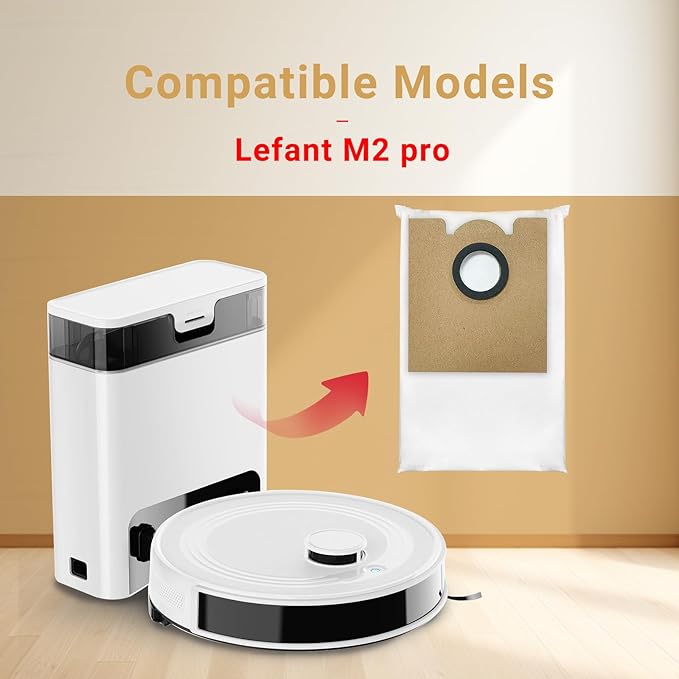 6 PACK Replacement Dust Bags for Lefant M2 Pro, M2S Pro,M2 Plus Robot Vacuum Cleaner, HEPA Filter Compatible Dustbags