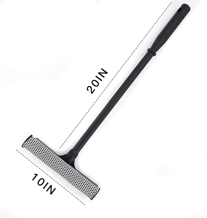 Matthew All Purpose Window Squeegee w/Premium Microfiber Cloth,Car Squeegee Windshield Cleaning Sponge and Rubber Squeegee,2-in-1 Window Cleaner Sponge(10'') and Soft Rubber with Pole 20''(1Pack)