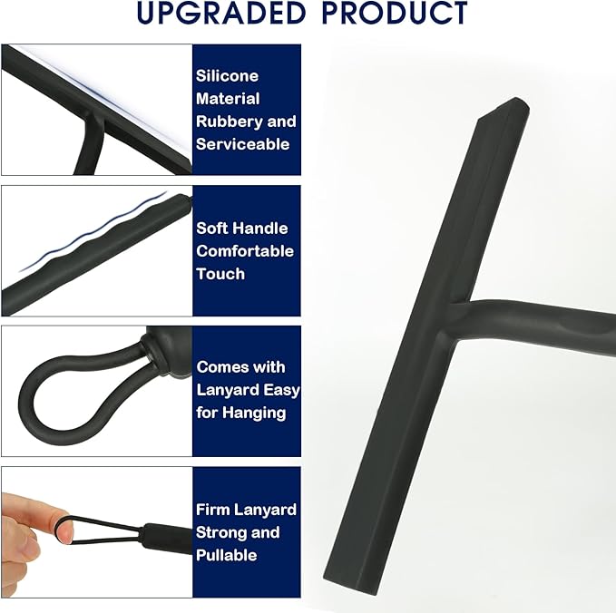 Shower Squeegee for Shower Glass Door Bathroom Accessories Squeegee Scraper Scrubber Rubber Blade with Holder Wiper Cleaning Tool for Bathroom Tile Window and Mirror- Black - 9 Inch