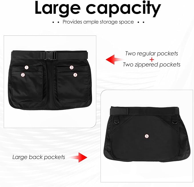 Waist Tool Apron with Detachable Pockets - Adjustable Utility Belt Pouch Bag, Heavy Duty Canvas Half Apron Organizer for Server, Garden, Dog Training, Hairstylist & Cleaning (Black)