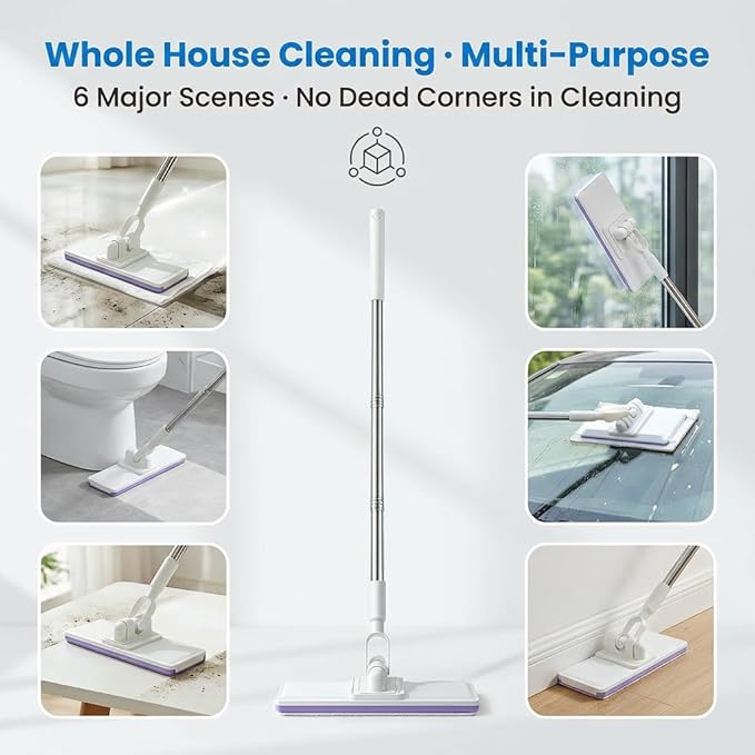 Disposable Dust Mop 34" Long Handle Wet & Dry Floor Mop, Retractable Gap Dust Cleaner with Locking Rotating Head for Hardwood, Tile & Multi-Surface Cleaning (1 Set with 5 Clothes)