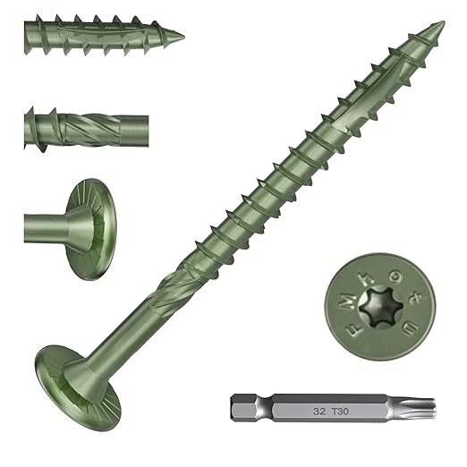 #14 Heavy-Duty Wood Screws, Star Drive Deck Screws, Rust Resistant Timber Screws for Timber/Log/Landscaping Wood (2-7/8 Inch,100Pcs,Green)