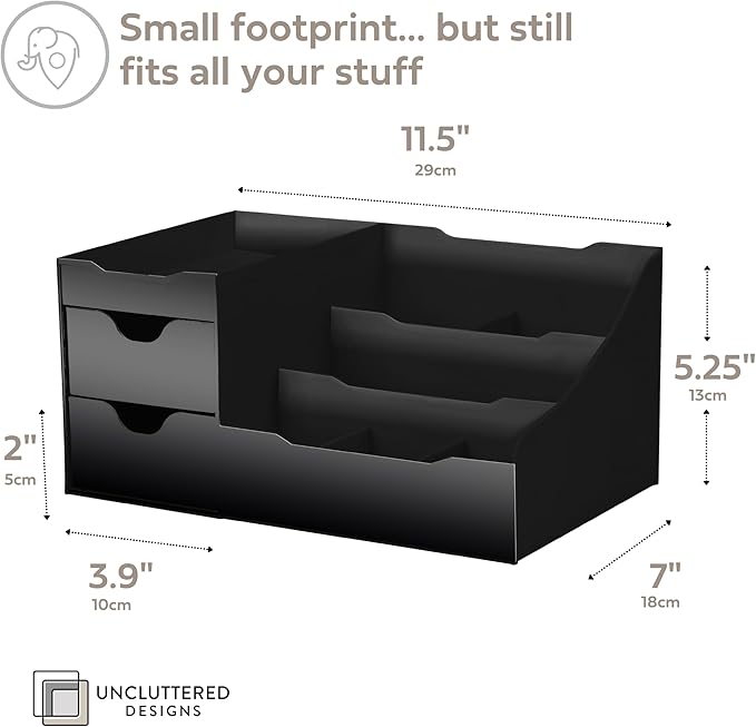Uncluttered Designs Large Black Vanity Organizer - Countertop Mens Organizer With Drawers for Cologne, Deodorant, Beard, Shaving Lotion, Perfume & Skincare - Perfect for Bathroom & Bedroom Storage
