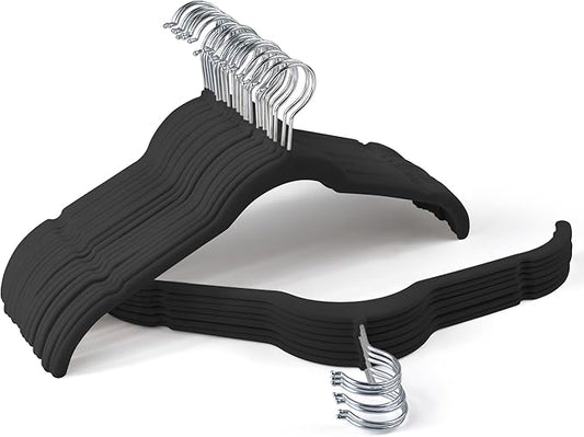 Premium Velvet Hangers 30 Pack - Space-Saving Closet Organizer for Clothes, Non-Slip Flocked Design, Ideal for Shirts and Coats (Black)