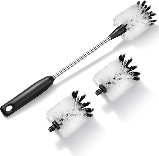 Water Bottle Cleaning Scrubbing Brush with 2 Replaceable Heads, Compatible with Sport Bottles, Tumblers, Mugs, Wine Decanters, Glassware, Flat, 1 Pack (15 in)