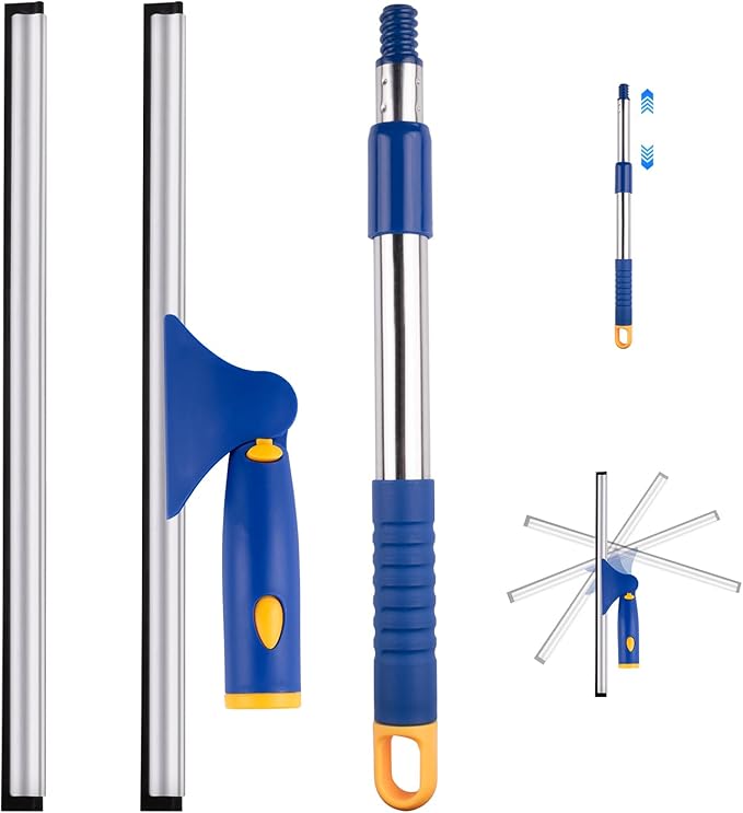 ITTAHO 14" Shower Squeegee for Glass Doors, All-Purpose Extendable Squeegee for Shower Glass with 2 Blades,Window Squeegee,Window Cleaner Tool for Shower Doors, Windows, Bathroom and Car Windshields