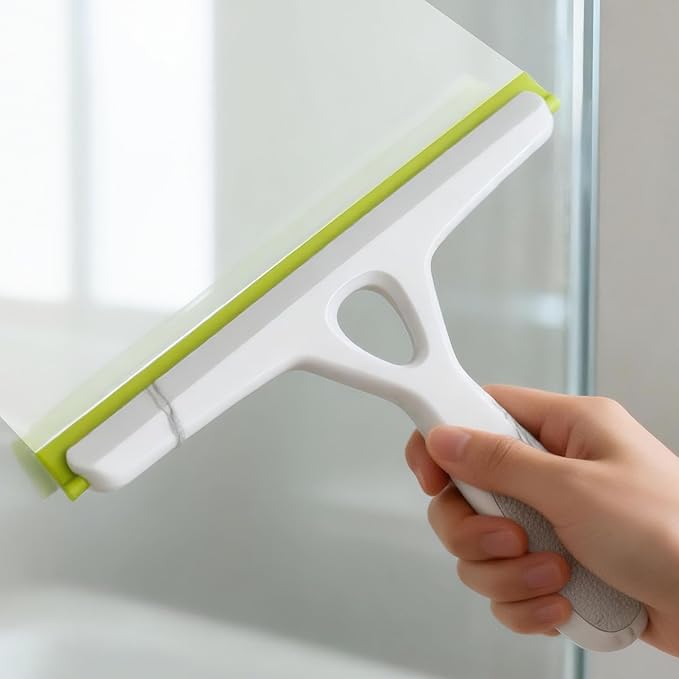 Window Squeegee with Ergonomic Handle, Shower Squeegee for Glass Doors, White and Green, Non-Slip Grip, Glass Cleaning Tool for Windows(Set of 2)