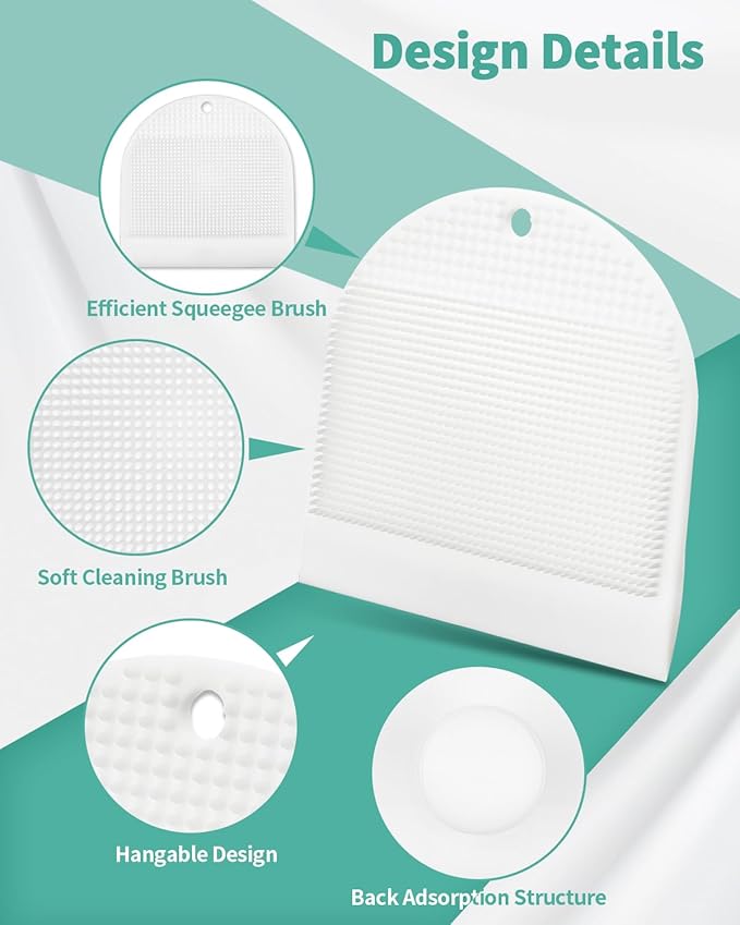 Silicone Shower Squeegee for Glass Doors, Multi-Purpose Squeegee for Shower Glass, Windows, Mirrors, Countertops, 2-in-1 Shower Squeegee with Suction Cup