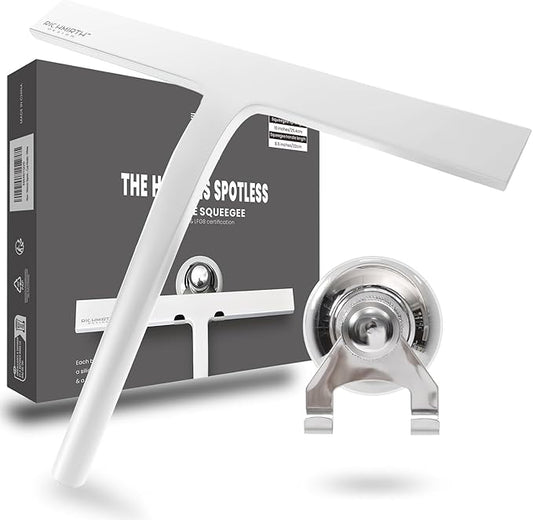 Shower Squeegee for Glass Doors 10 Inch, RICHMIRTH All Purpose Squeegee Cleaning Tool for Window Glass Mirror Bathroom Tile with Suction Cup Hooks - White