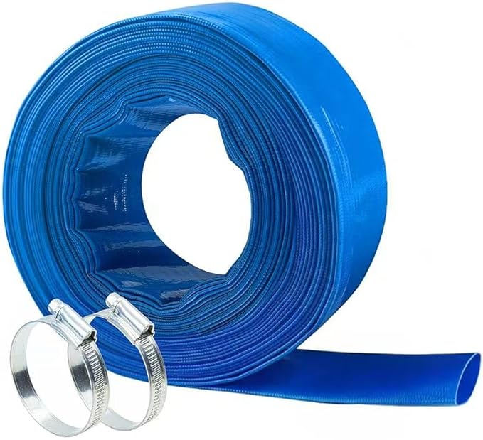 1" x100 FT, Pool Backwash Hose, Heavy-Duty PVC Hose, Lay Flat Discharge Hose, Weatherproof Burst Resistant for Water Transfer, Sump Pump, Pool Filter, Pool Drain，with 2 Clamps