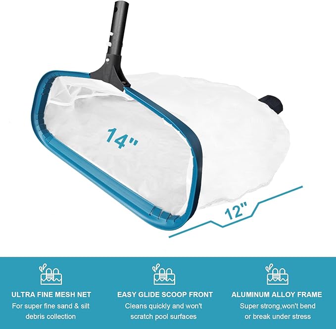 14" Pool Pollen Net - Pool Skimmer Net Rake, Strong Aluminum Frame, Ultra Fine Mesh Nets for Cleaning & for Sand, Silt, Leaves, Remove The Finest Debris