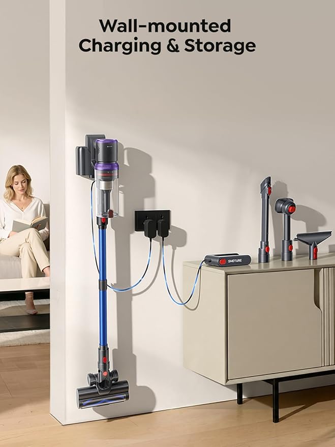 SMOTURE Cordless Vacuum Cleaner, 650W 55KPA 70 Mins Vacuum Cleaners for Home, Pet Brush & Sofa Brush, 3.3Ft Hose, Wall-Mount Charging, Stick Vacuum for Pet Hair/Sofa/Carpet/Hard Floor