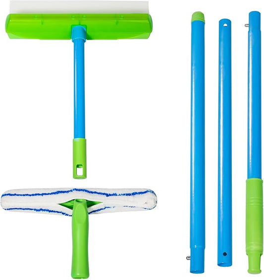 Forgrace Flexible Silicone Squeegee T-Bar Water Blade Microfiber Scrubber with Long Handle for Car or Home Glass Professional Car Windshield Squeegee, Window Cleaning Tool