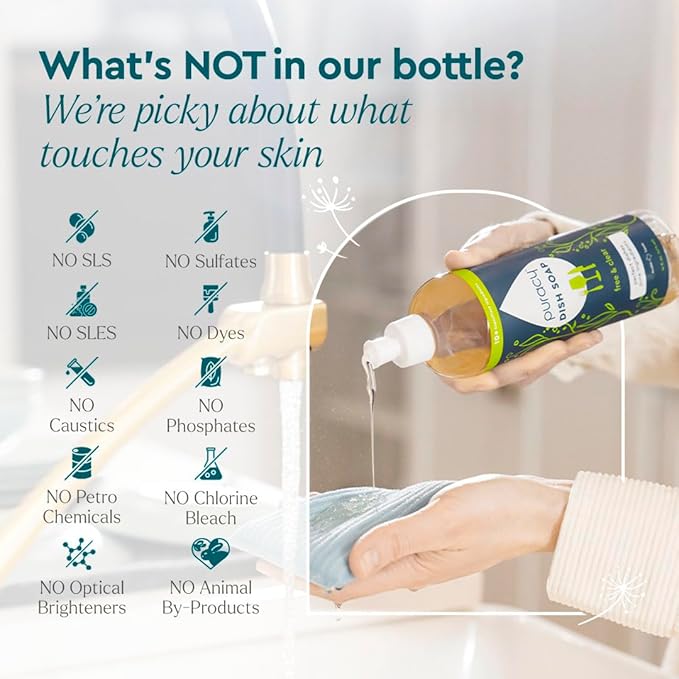 Puracy Natural Dish Soap Refill - Skin-Softening Plant-Based Liquid Dishwashing Detergent Soap, Clean-Rinsing Water-Sheeting Formula (Free & Clear, 48 fl oz)