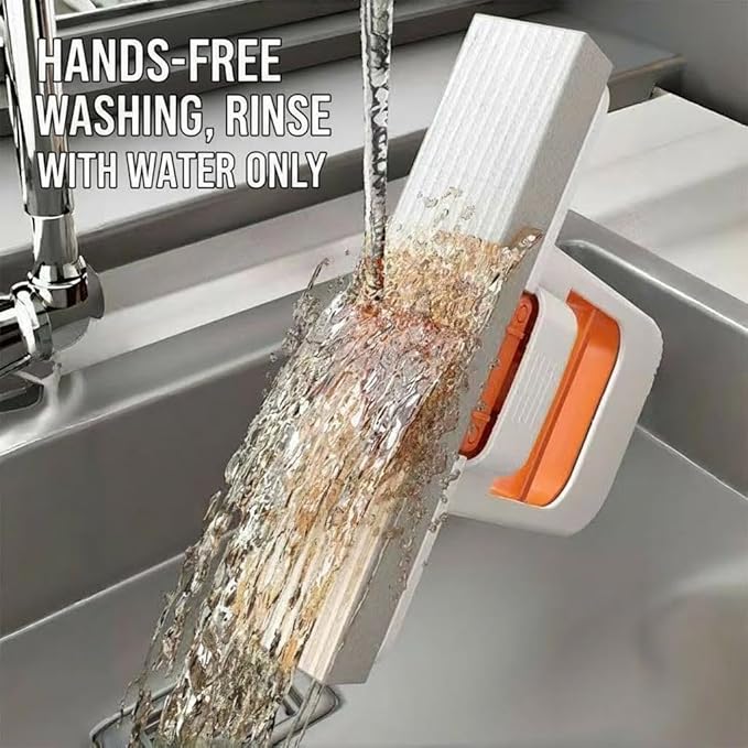 Mini Foldable Desktop Mop, Snap-Grip Mini Mop 2 Packs(Orange/Black) with 4 Reusable Heads ，One-Hand Use Sponge Mop for Kitchen Counter, Desks, Tables, Glass, Bathroom Tiles