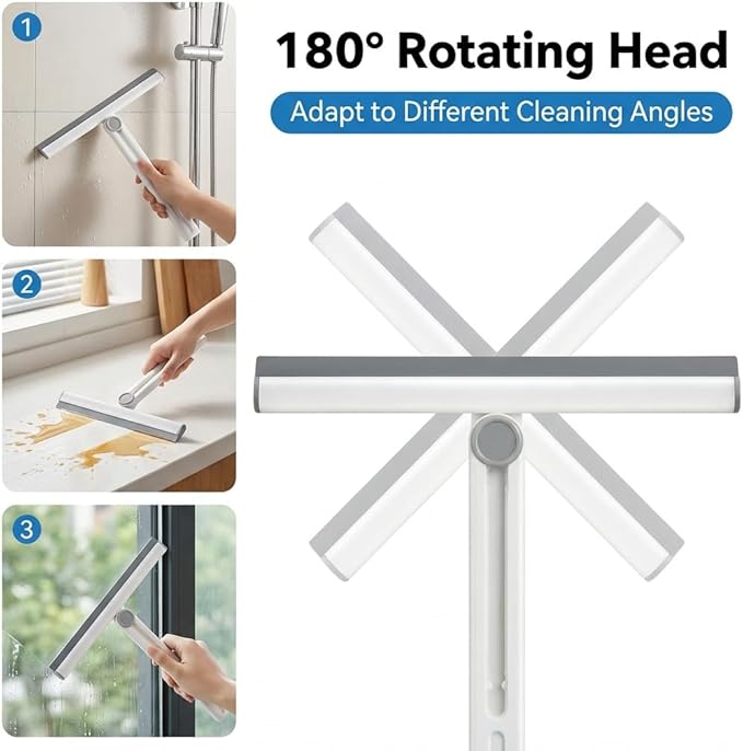 11-Inch All-Purpose Foldable Shower Squeegee with 180° Rotating Head for Shower Glass Door, Tile Walls, Bathroom, Window, Mirror, Car and Kitchen