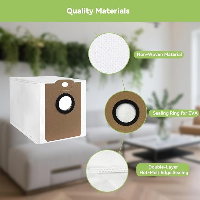 6-Pack MS1 Vacuum Bags for MONSGA MS1 MAX Robot Vacuum - Replacement Parts, Disposable Large Capacity Dust Bags