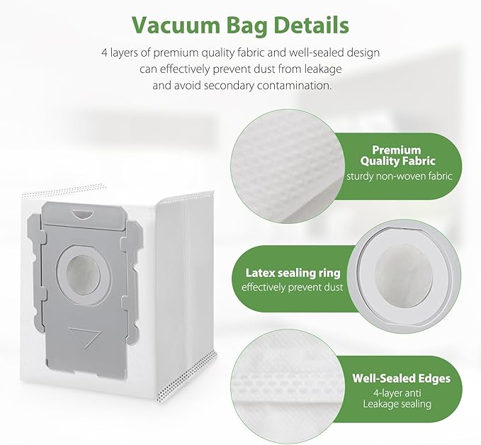 18 Pack Vacuum Bags for iRobot Roomba i7 i7+ i8 i8+ i3 i3+ i4 i4+ j7 j7+ j9+ s9 105 405 505 705 Combo, i, s, j, 100, 400, 500, Max 705 Combo Vac Series, All Clean Base Automatic Dirt Disposal Bags