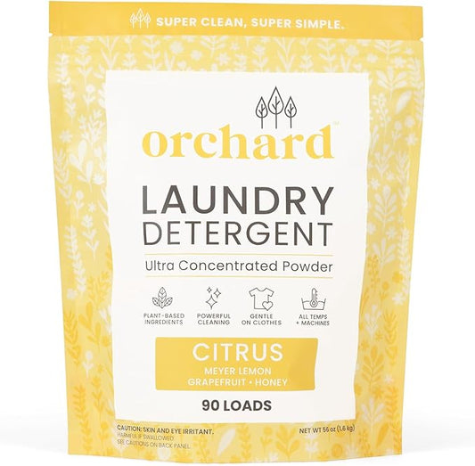 Orchard Laundry Detergent Powder Natural Deep Cleaning Laundry Powder for Sensitive Skin - Citrus - Plant Based Effective Ingredients - 90 Loads - Enzyme-Powered, Eco Friendly Detergent