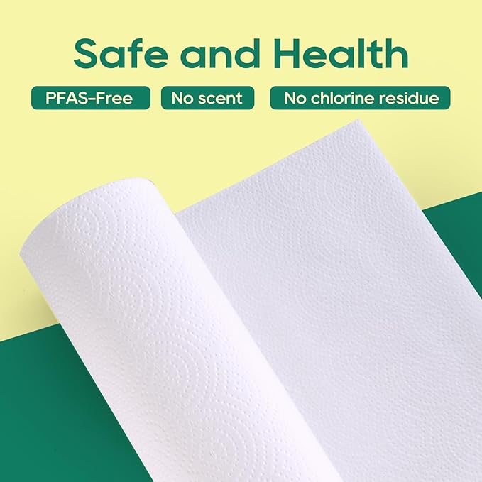 ECOlipak Paper Towels - 8 Rolls, 2 Ply 120 Sheets- Plastic Free, Tree Free, Compostable, Disposable Kitchen Paper Towels, Soft and Absorbent, PFAS Free, White