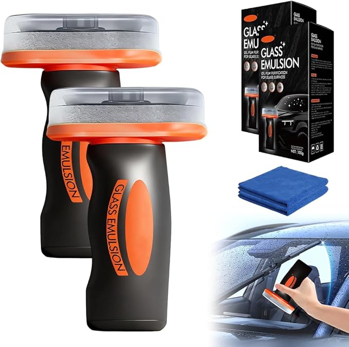 q4 Glass Cleaner, 2026 New Glass Emulsion Oil Film Purification for Glasses Surfaces, Multi‑Surface Oil Film Cleaning Brush for Auto & Household Glass – Glass Cleaning Board (2Pcs)