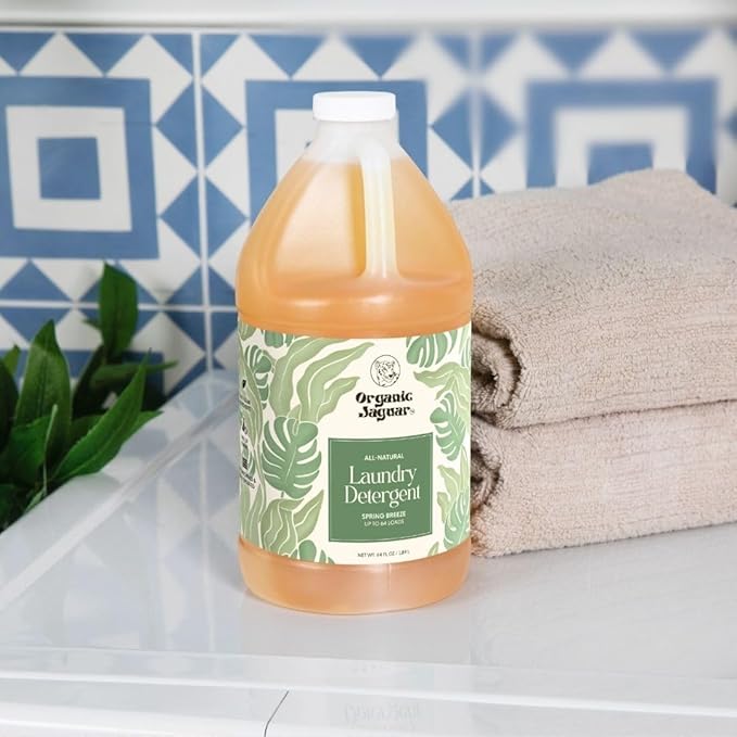 Organic Jaguar Laundry Detergent, Spring Breeze, 100% Natural Formula with Essential Oils, Gentle & Effective Formula Without Harsh Ingredients, Paraben & Sulfate Free, Natural Scent (64 oz)