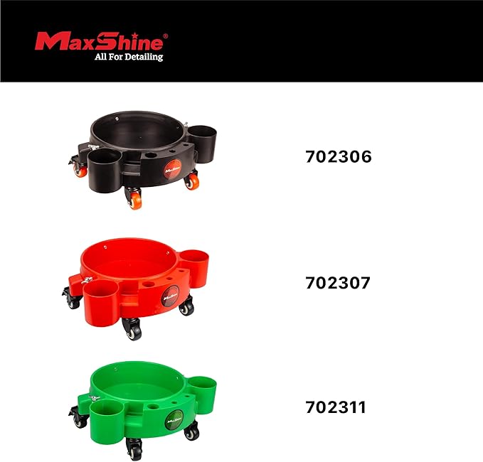 Maxshine Universal Rolling Bucket Dolly (Black) – Heavy-Duty Polypropylene with 5 Swivel Wheels, 5 Bottle & Brush Holders – Secure Fit, Spill-Free Design for Car Wash & Auto Detailing Organization