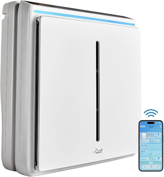Rabbit Air, A3 SPA-1000N Air Purifiers for Home, Ultra Quiet HEPA Air Purifier - Wall Mountable Air Purifiers for Home Large Room, Allergies, Dust, Mold, Smoke & VOCs - (White, Germ Defense Filter)