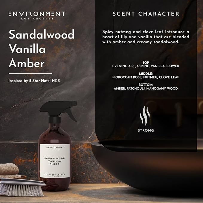 ENVIRONMENT Inspired by 5-Star Hotels HCS Surface Cleaner, 16oz Luxury Surface Cleaner (Sandalwood | Vanilla | Amber) Home Essentials, Scented Cleaning Products, Vegan & Cruelty-Free