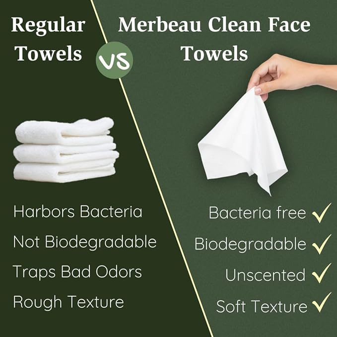 Clean Facial Towels for Sensitive Skin, 100% USDA Biobased Face Towels, 50 Count, Ultra Soft, Makeup Remover Dry Wipes, Viscose (Pack of 2)