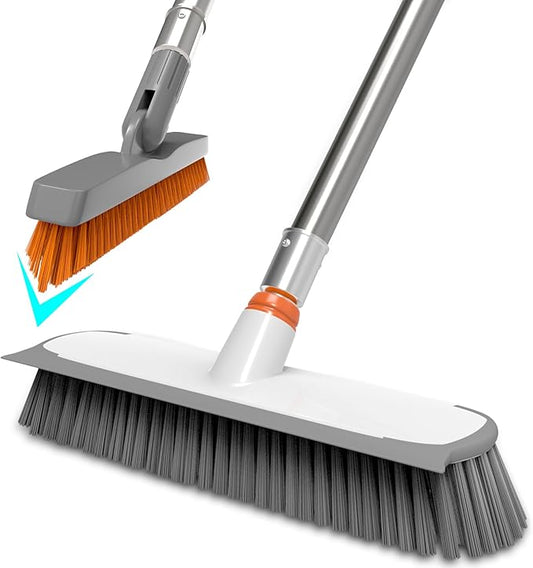 Heavy Duty Floor Scrub Brush and Grout Cleaner Tool with Long Handle Deck Brush with Stiff Bristles Outdoor Scrubber for Cleaning Deck Tile Kitchen Swimming Pool Bathroom(2 Pack Brush Head)