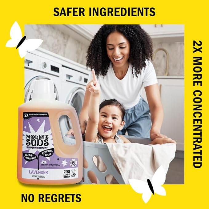 Molly's Suds Liquid Laundry Detergent | Clean Laundry Detergent Soap for Sensitive Skin | 2x Concentrated, High Efficiency (HE) (Lavender - 200 Loads) (Pack of 2)