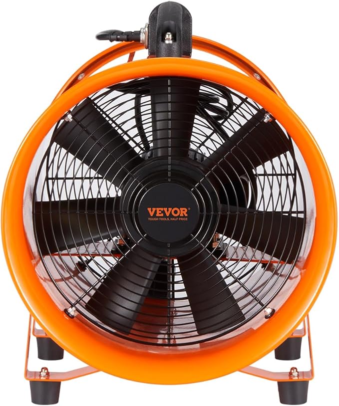 VEVOR Air Mover Blower Fan 8 Inch, 1070CFM 195W with 33ft Flexible Duct, Industrial Portable Ventilator Blower/Exhaust, Orange