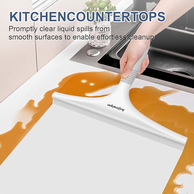 Silicone Shower Squeegee with Hook, Bathroom Squeegee for Shower Glass, Squeegee for Shower Doors, Mirror and Window, Shower Squeegee for Tile Shower Walls(10 inch, White & Gray)