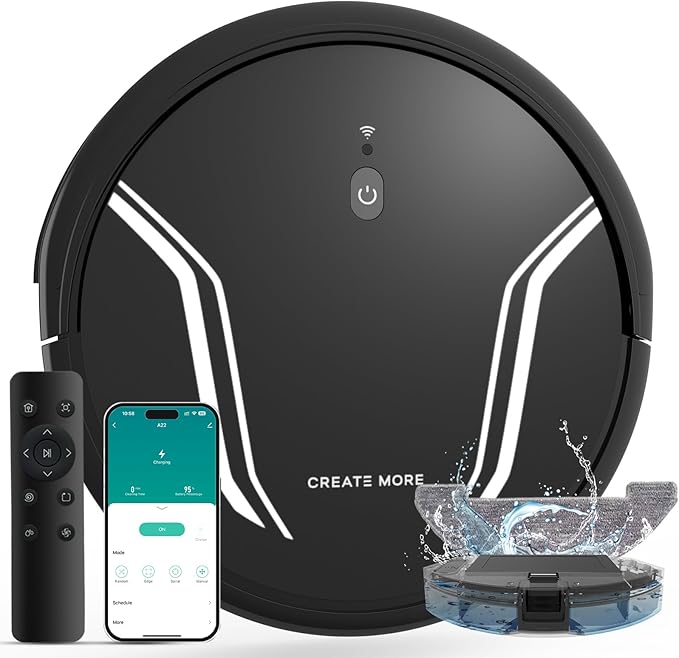 Bagotte Robot Vacuum and Mop Combo, 3-in-1 Robotic Vacuum Cleaner, 5000Pa Strong Suction with Auto Recharging,Tangle Free, Timing Function, App/WiFi/Voice/Remote for Hard Floor and Pet Hair