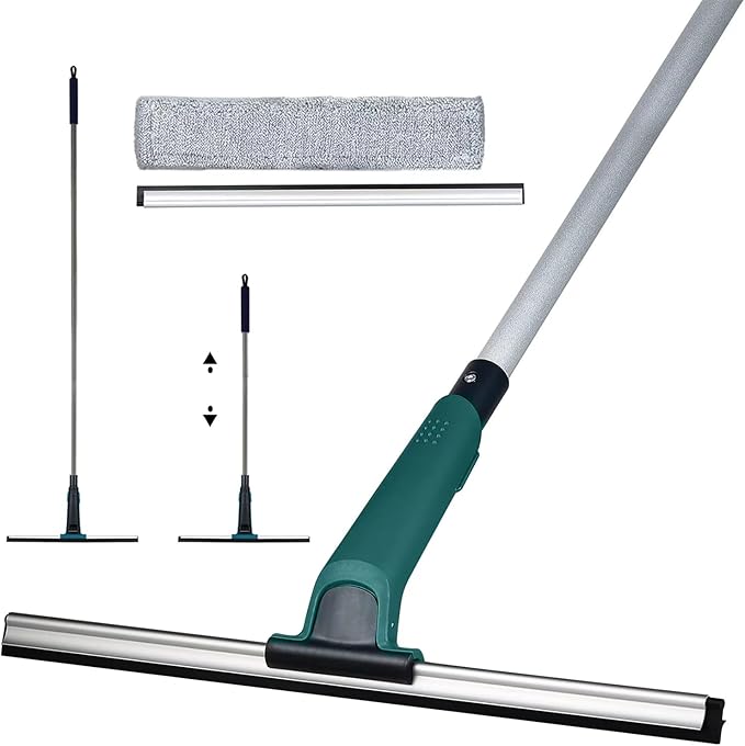 60" Professional Squeegee with Long Handle - Window, Shower & Floor Cleaner for Glass, Tile, Concrete, Mirror, Windshield, Bathroom, Car, Home & Garage