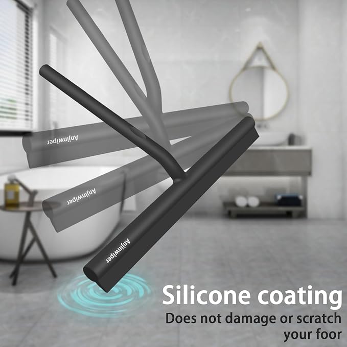 All-Purpose Shower Squeegee for Glass Doors, Shower Door Squeegee with Hook, Silicone Squeegee for Bathroom, Shower Doors, Mirrors, Tiles(Black)