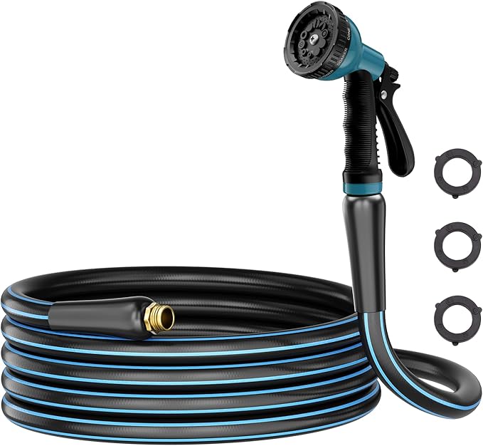 25FT Garden Hose with 10 Function Sprayer: Water Hose Lightweight Durable All-Weather - Flexible Kink-Free Hose 5/8" - Pressure Washer Hose for Garden, Car Washing, and Outdoor Cleaning