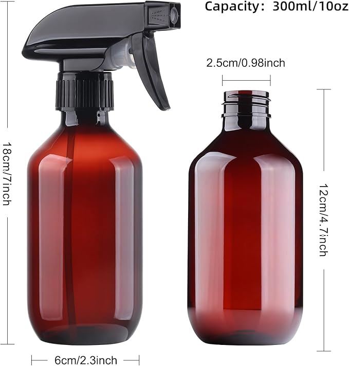 Teyssor Spray Bottles Water Spray Bottle 2 Packs- BPA Free -10 oz/300 ml Plastic Refillable Containers Fine Mist Small Spray Bottle with Adjustable Nozzle for Hair, Cooking, Cleaning