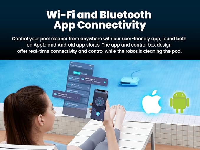 Poolmate Hydro 4 Pool Robot, Pool Vacuum for Inground and Aboveground Pools, Floor, Wall and Waterline Cleaning and Scrubbing, Smart WiFi and Blutooth App Control, 50' Cord,Top Load Filter Basket