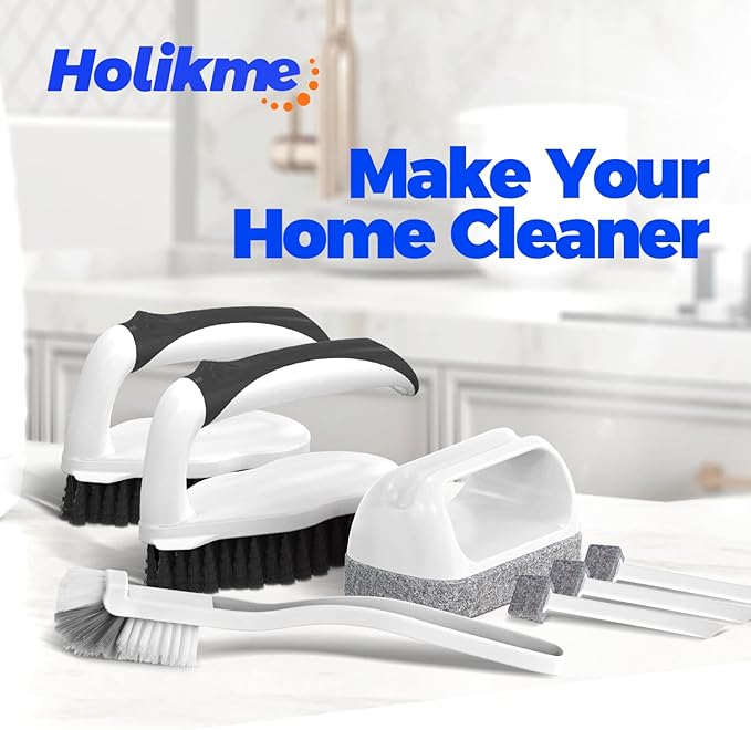 Holikme Deep Cleaning Brush Set, Scrub Pads with Scraper Tip for Pool Walls, Bathroom, Grout, Floor, Tub, Shower and Kitchen Surface, Abrasive Wheel Brushes (Black)