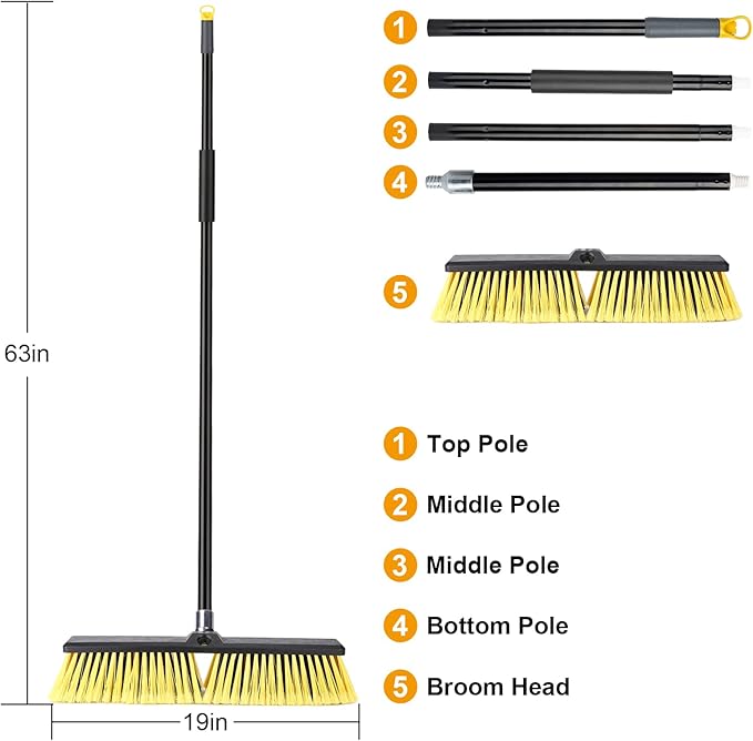 KeFanta 18 Inches Push Broom Outdoor- Heavy Duty Broom with 63" Long Handle for Deck Driveway Garage Yard Patio Warehouse Concrete Floor Cleaning