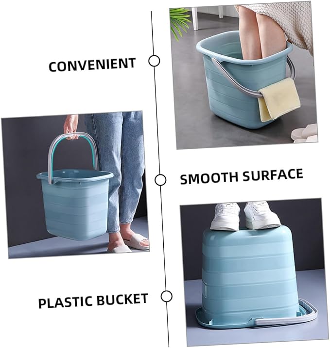 Veemoon Rectangular Plastic Bucket with Handle 11l Blue Mop Bucket for Home Cleaning and Water Storage Sturdy Household Water Container for Dormitory Use